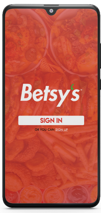 Betsy's App Landing page with option to sign in or sign up.