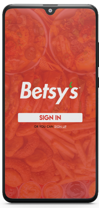 Front of App Betsy's App Landing page with option to sign in or sign up.
